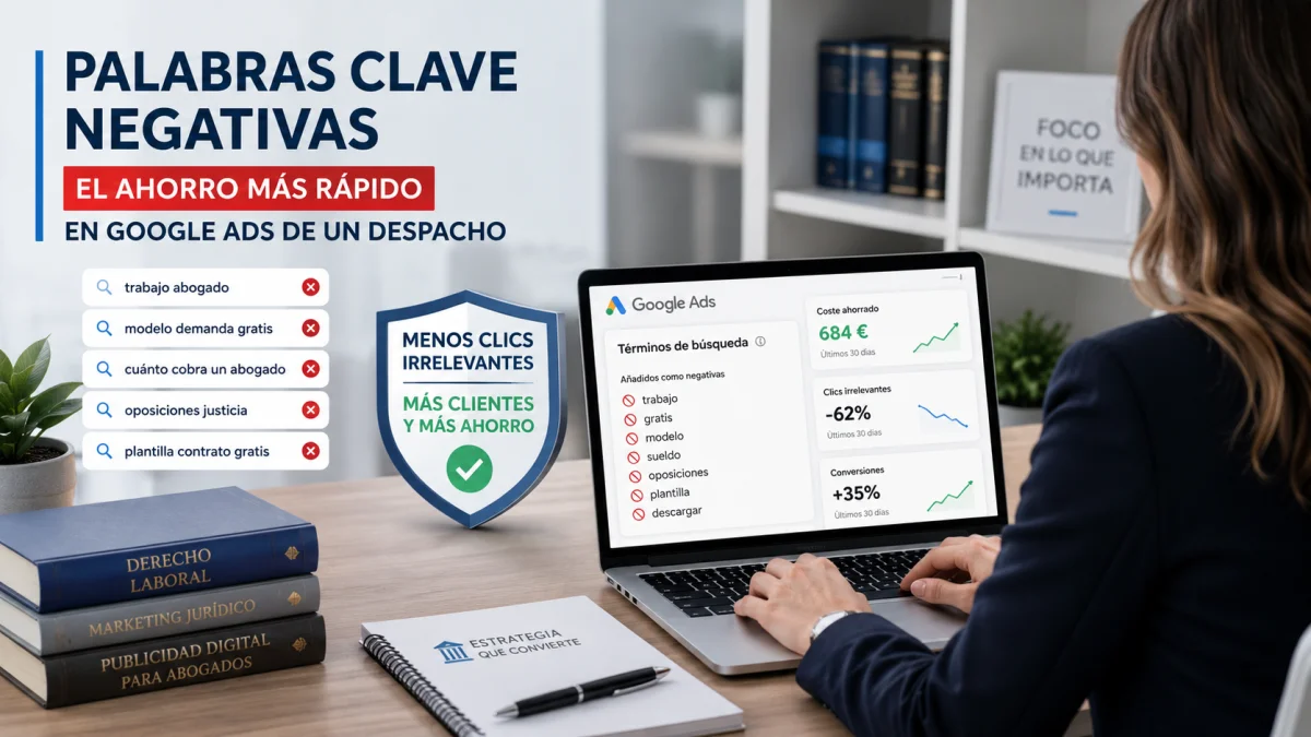 Palabras clave negativas en Google Ads para abogados