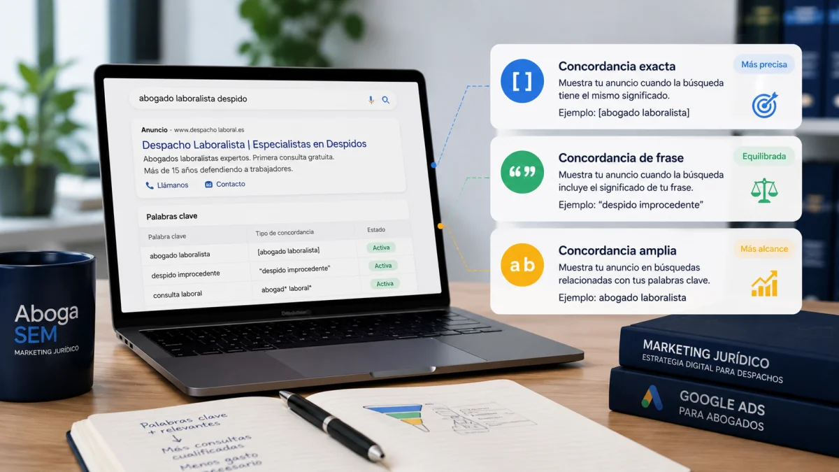 Concordancias de palabras clave en Google Ads: exacta, de frase, y ampliada